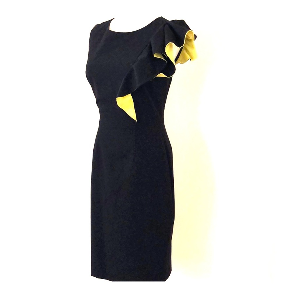 Calvin Klein Black Dress with Yellow Ruffle Accent